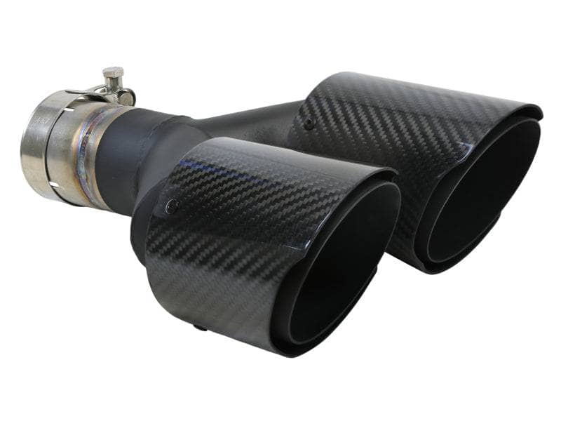 aFe Takeda 2.5in 304 Stainless Steel Clamp-on Exhaust Tip Driver side 2.5in Inlet 4in Dual-Carbon