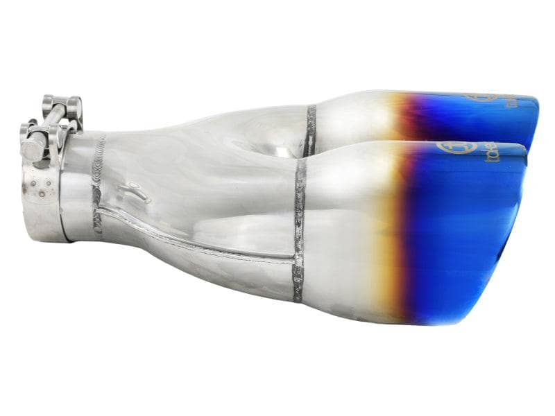 aFe Takeda 2.5in 304 Stainless Steel Clamp-on Exhaust Tip Driver Side 2.5in Inlet 4inDual-Blue Flame
