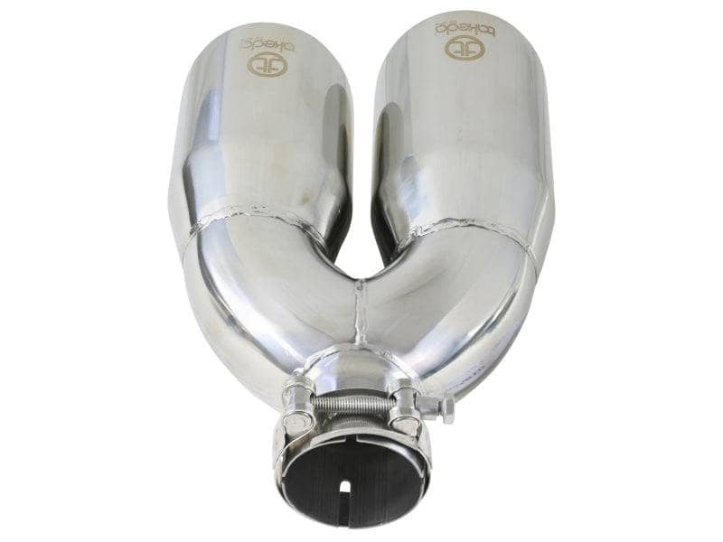 aFe Takeda 2.5in 304 Stainless Steel Clamp-on Tip Passenger Side 2.5in Inlet 4inDual - Polished