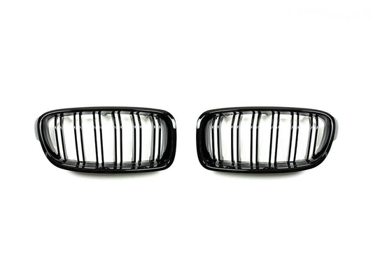 AutoTecknic Dual-Slat Glazing Black Front Grille Set - F30 3-Series