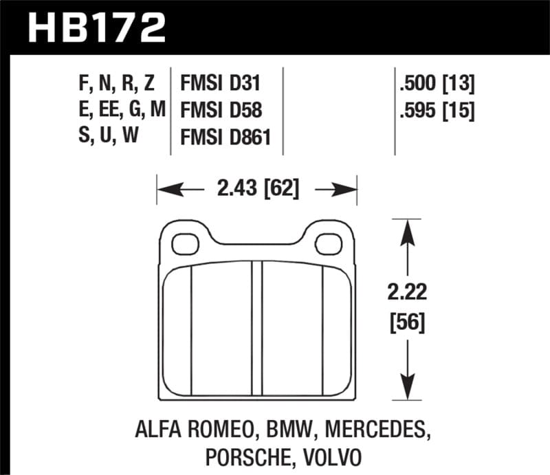 Hawk 63-65 Porsche 356 Front / 69-83 911 / 64-72 912 Rear HT-10 Race Brake Pads