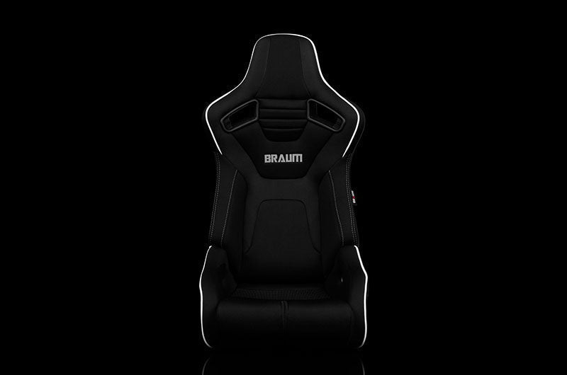 Braum Elite-R Series Sport Seats - Black Polo Cloth (Grey Stitching / White Piping) Pair - Universal