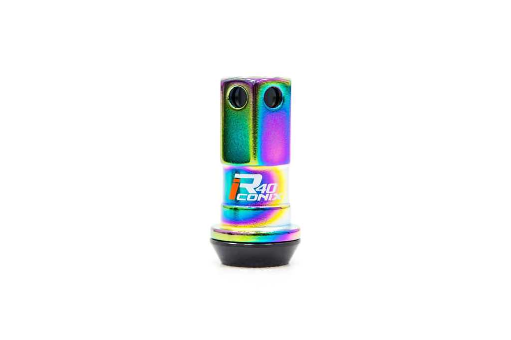 Project Kics R40 Iconix 12x1.25 Neo Chrome Lug Nuts w/ Locks and Black Caps - Universal