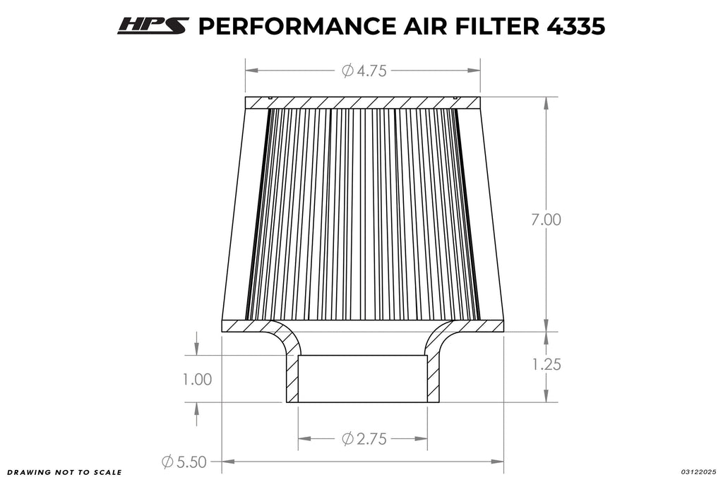 HPS Performance 2.75" Air Filter, 8.25" Length, 5.5" Base, 4.75" Top, HPS-4335
