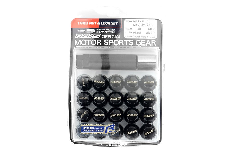 Rays Lug Nuts 17Hex Lock & Lug Nut-Black - M12x1.25