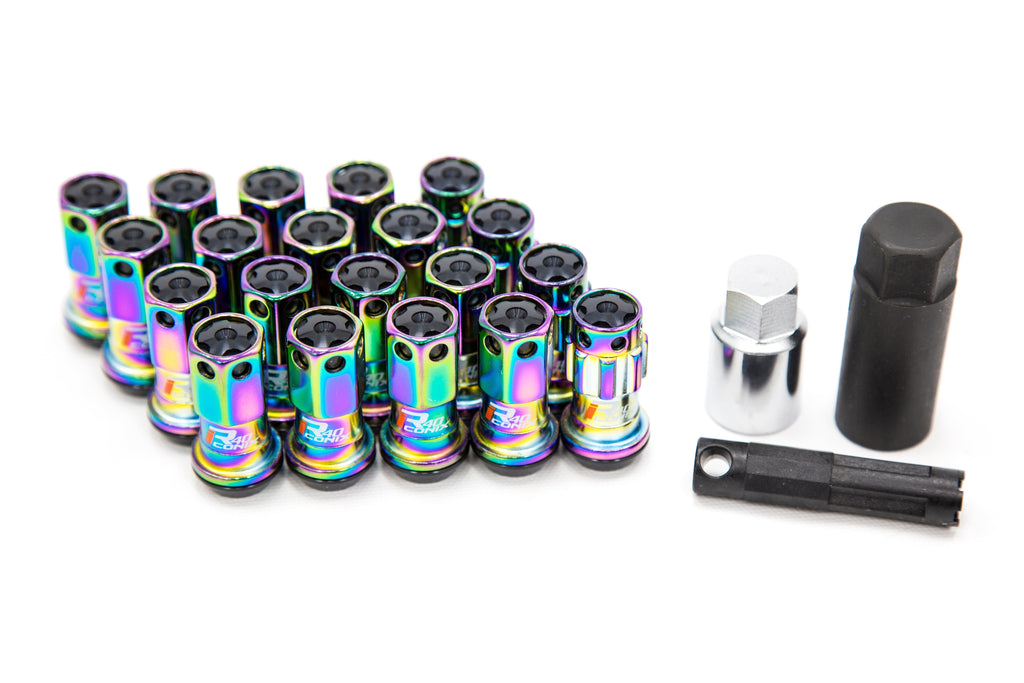 Project Kics R40 Iconix 12x1.25 Neo Chrome Lug Nuts w/ Locks and Black Caps - Universal