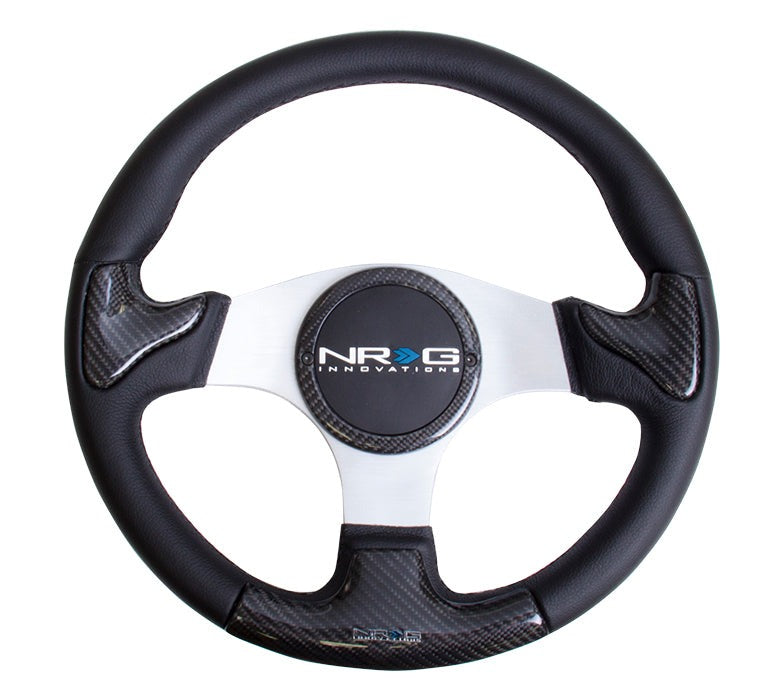 NRG 350mm carbon fiber steering wheel Silver Frame With Black Stitching - Universal