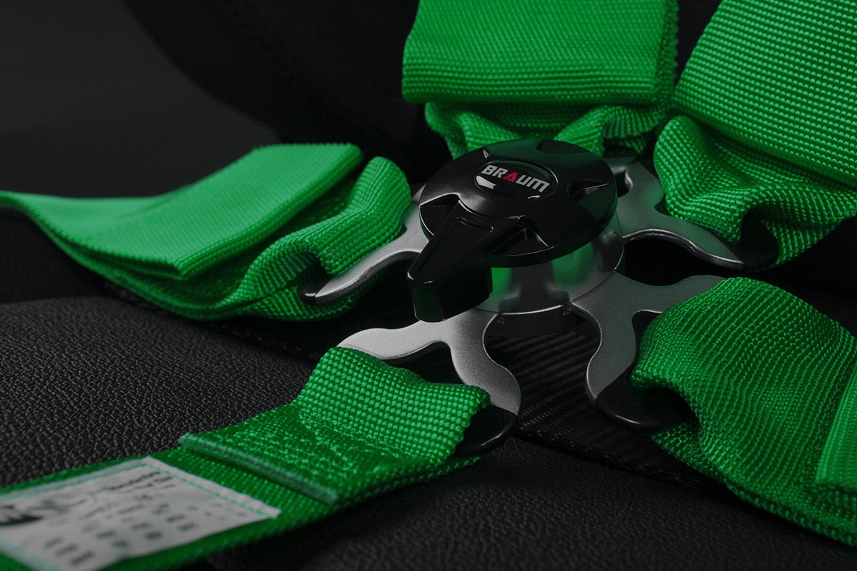 Braum 5 Point 3inch SFI Approved Racing Harness - Green Each - Universal