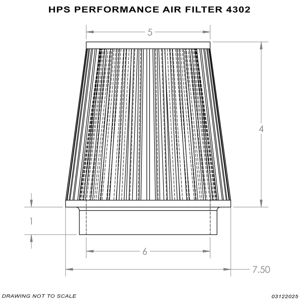 HPS Performance 6" Air Filter, 5" Length, 7.5" Base, 5" Top, HPS-4302