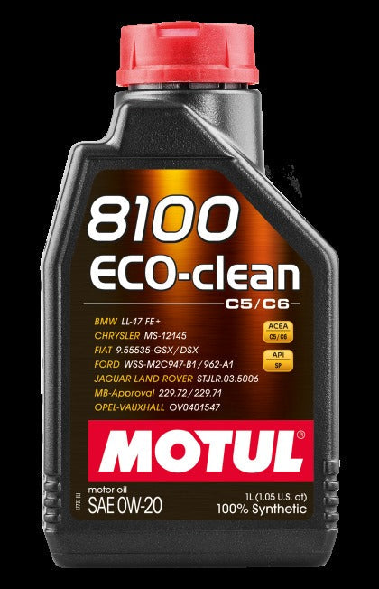 Motul 8100 Eco-Clean 0W20 Synthetic Motor Oil (1 Liter Bottle)