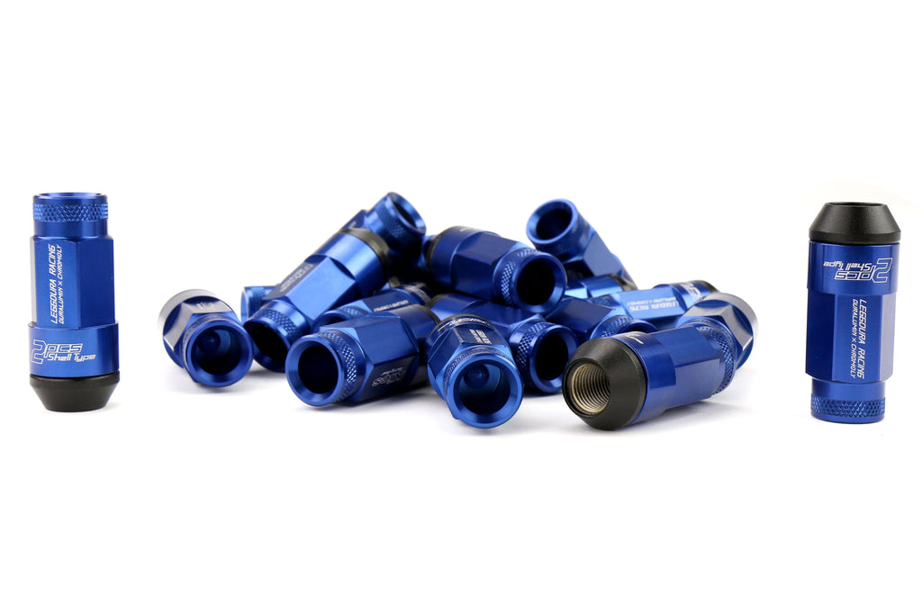 Project Kics Leggdura Racing Shell Type Lug Nut Set 53mm Open-End Look 12X1.25 Blue - Universal
