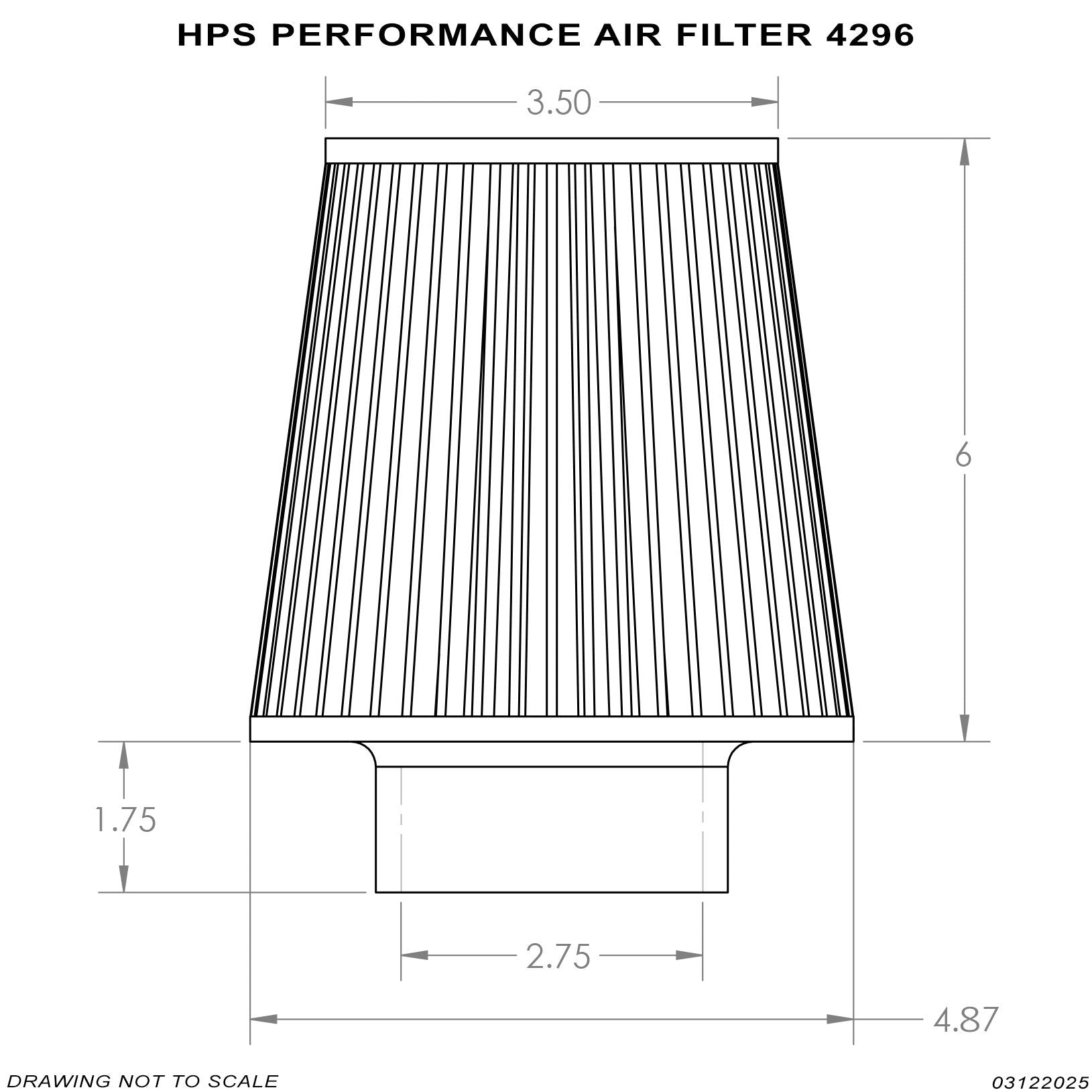 HPS Performance 2.75" Air Filter, 7.5" Length, 4.75" Base, 3.5" Top, HPS-4296