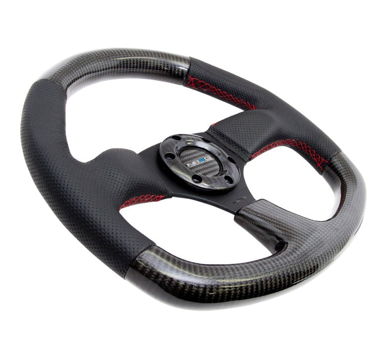 NRG 315mm Carbon Fiber Steering Wheel Red Stitching - Universal