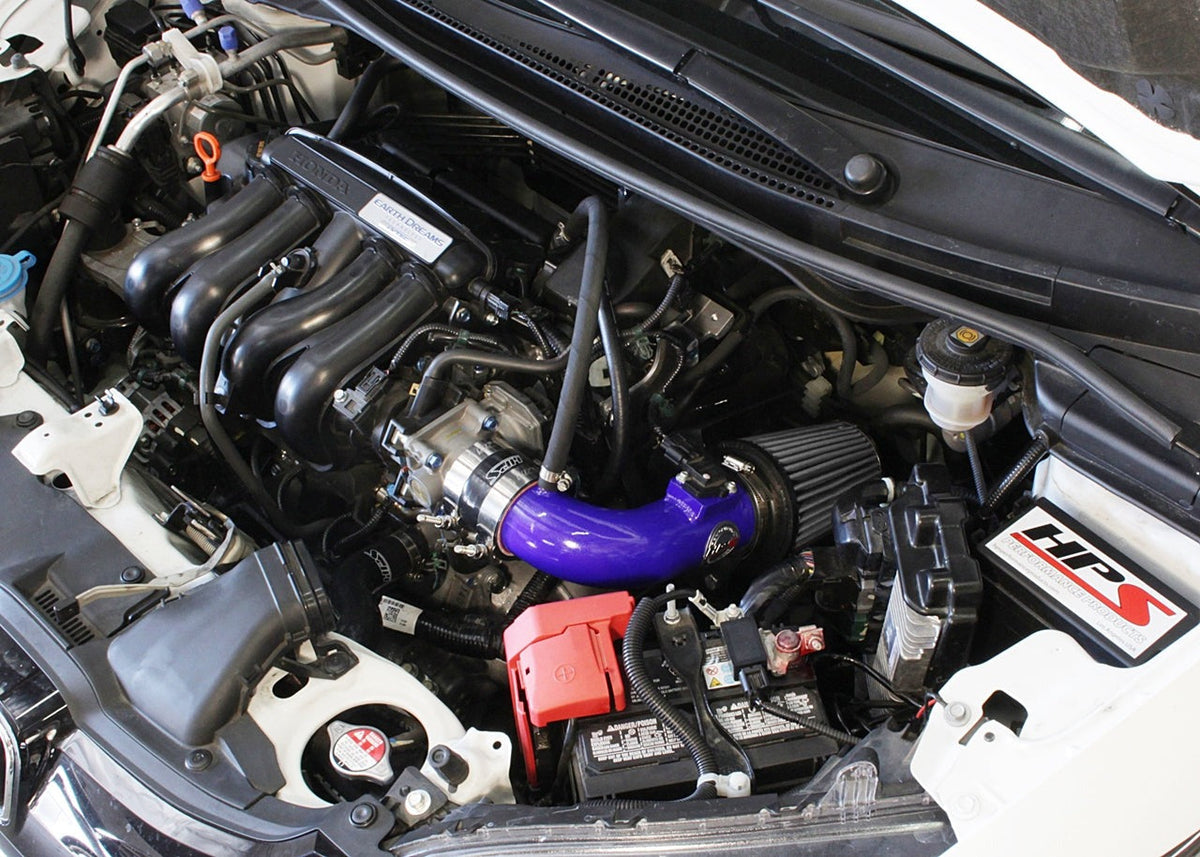 HPS Performance Shortram Air Intake Kit 2015-2018 Honda Fit 1.5L, Includes Heat Shield, Blue