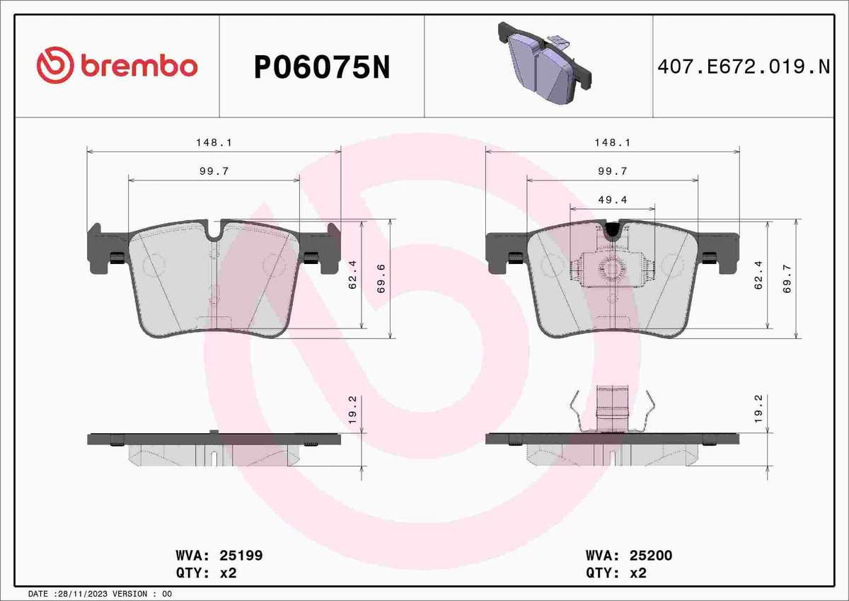 BMW F30 3-Series Front Ceramic Brake Pad Set By Brembo 34106799801