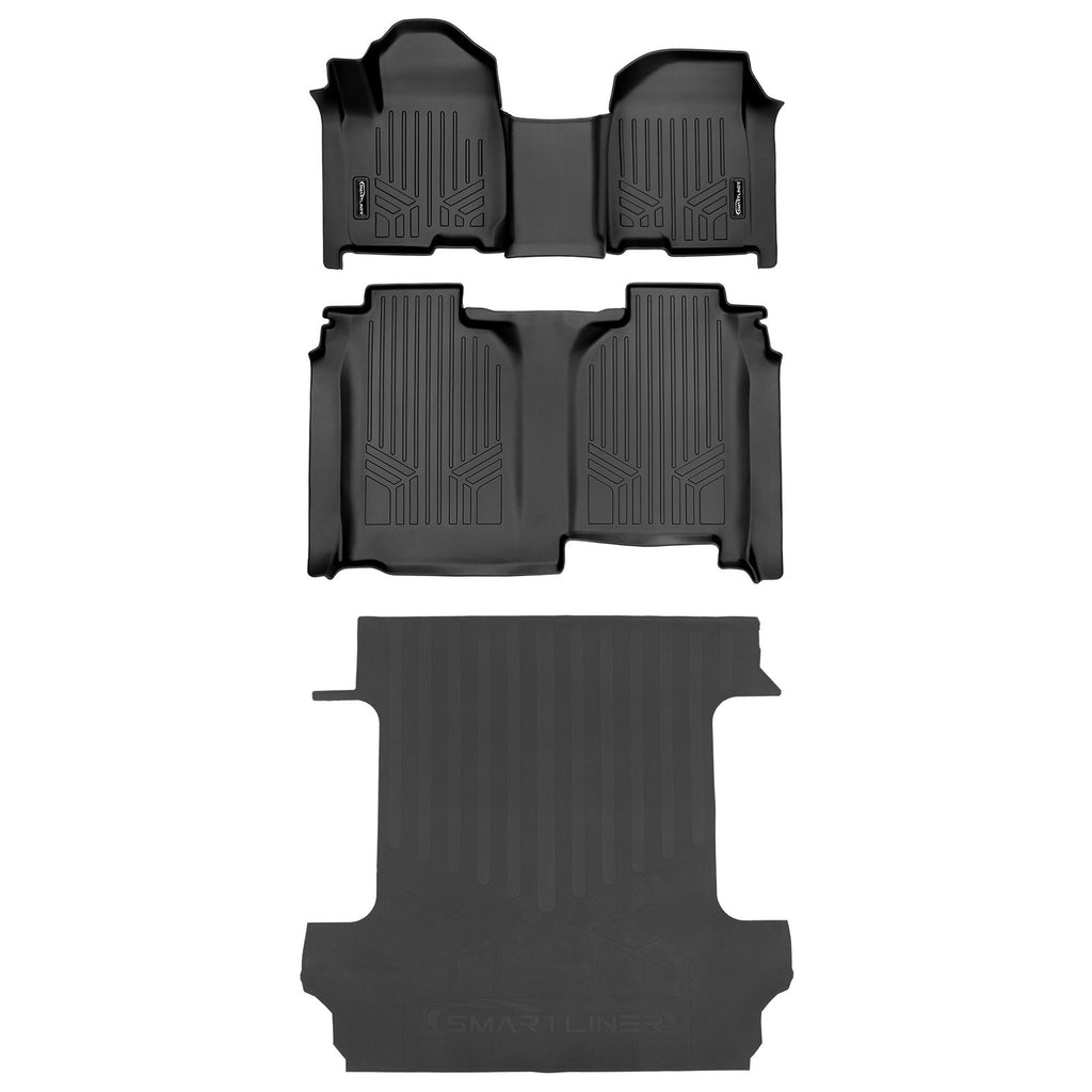 SmartCoverageTM Floor Liners For 2019-2026 Chevy Silverado 1500 Crew Cab (1st Row Bench) (OTH) | Vinyl | [No 2nd Row Storage]