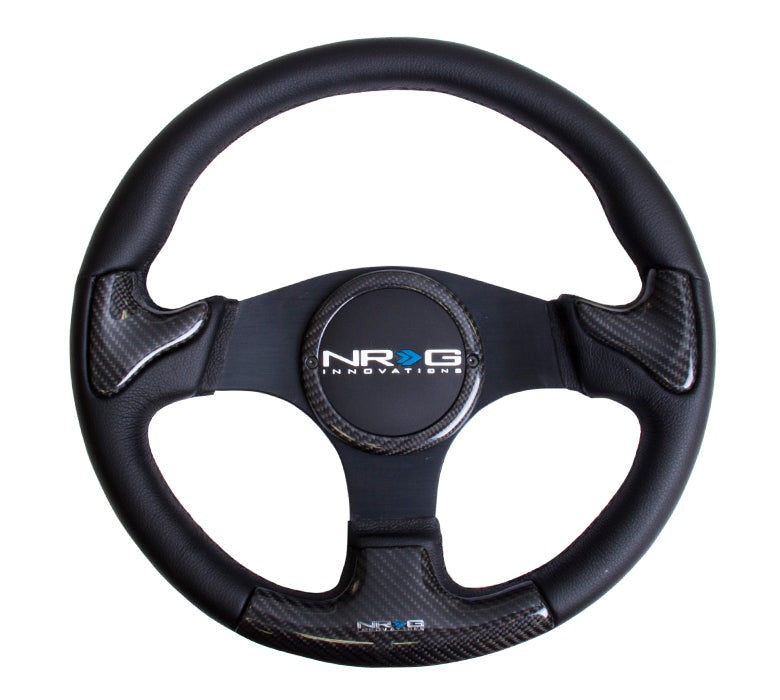 NRG 350mm carbon fiber steering wheel Black Frame With Black Stitching - Universal