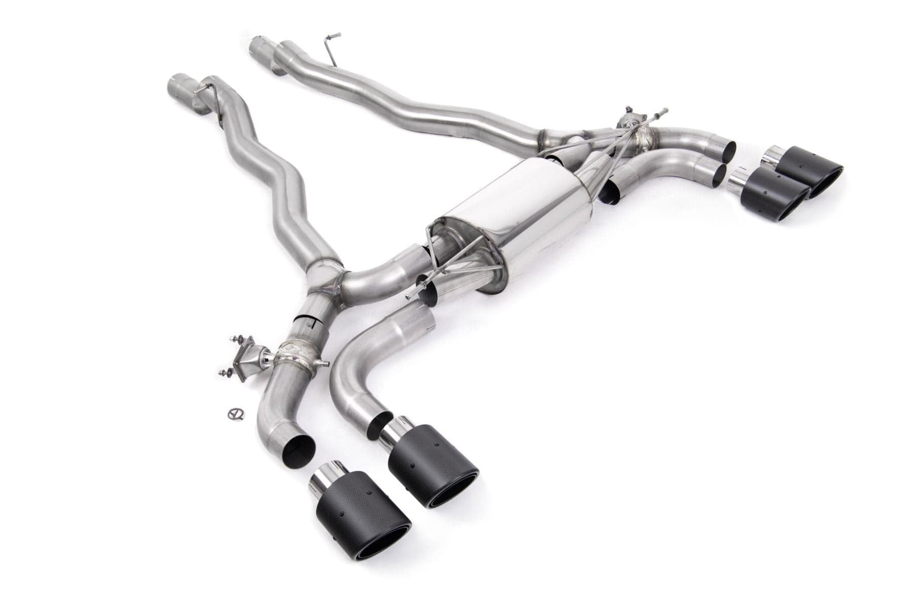 MILLTEK F90 M5 OPF/GPF BACK SYSTEM WITH BRUSHED TITANIUM GT-100 TRIMS - ECE APPROVED