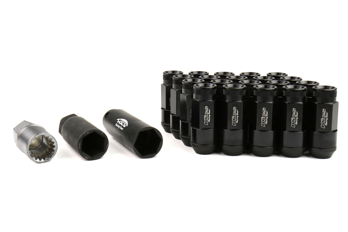 Project Kics Leggdura Racing Shell Type Lug Nut Set 53mm Open-End Look 12X1.25 Black - Universal