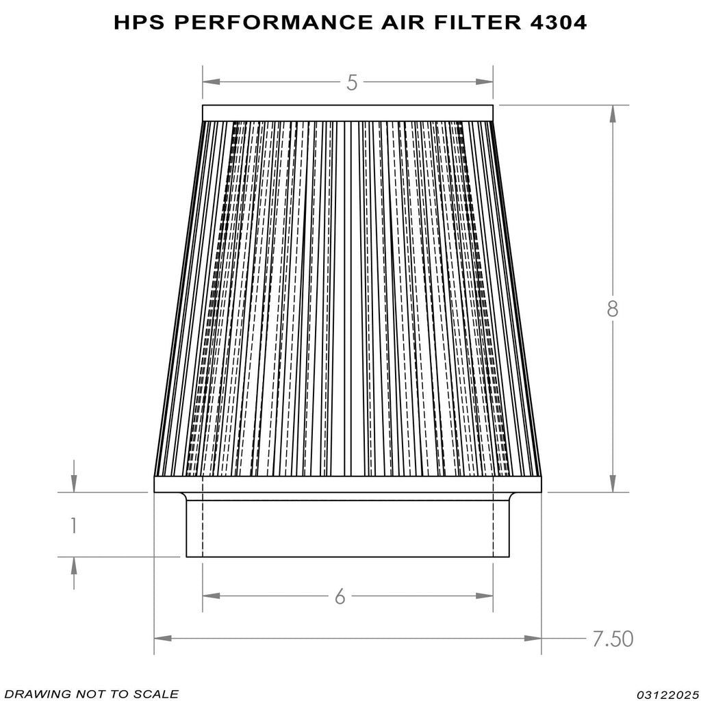 HPS Performance 6" Air Filter, 9" Length, 7.5" Base, 5" Top, HPS-4304