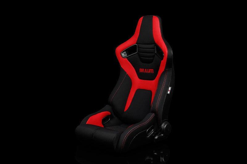 Braum Elite-R Series Sport Seats - Black and Red Polo Cloth (Red Stitching) Pair - Universal