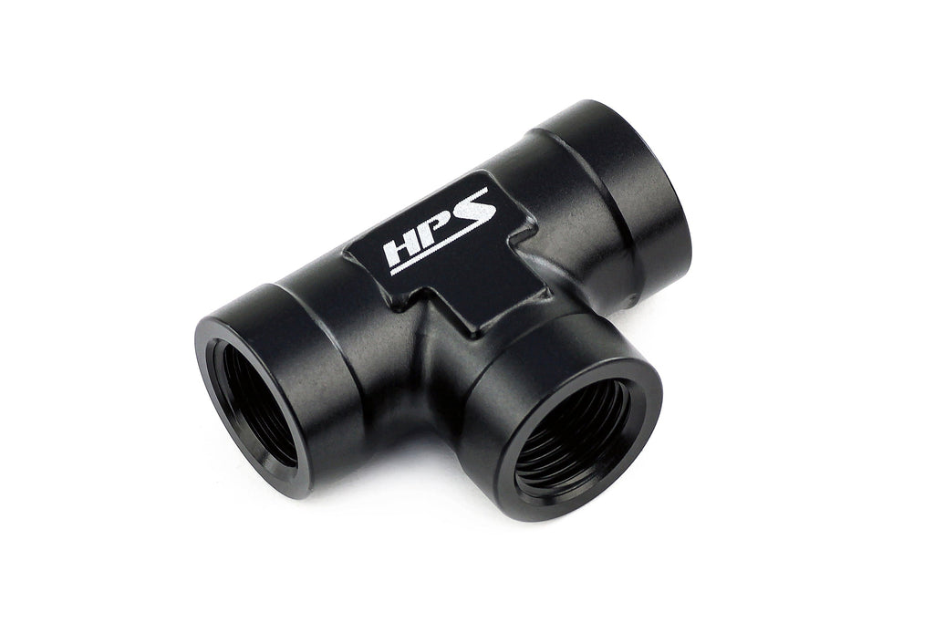 HPS Performance NPT Female Tee Coupler Adapter, Aluminum, Black