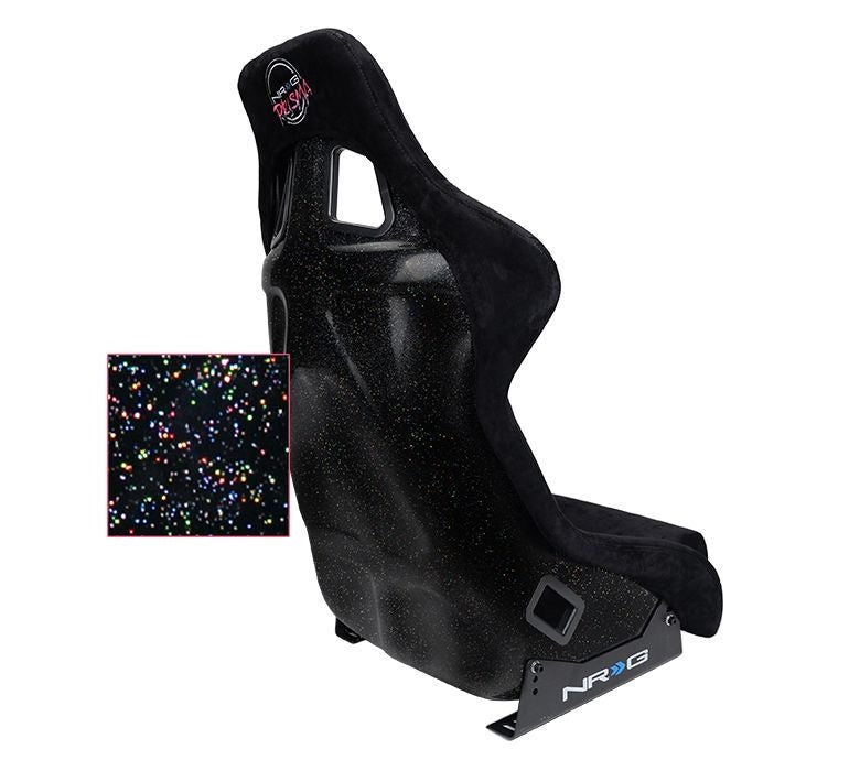 NRG Innovations FRP Bucket Seat PRISMA Edition with pearlized back. All Black alcantara vegan material. (Large) - Universal