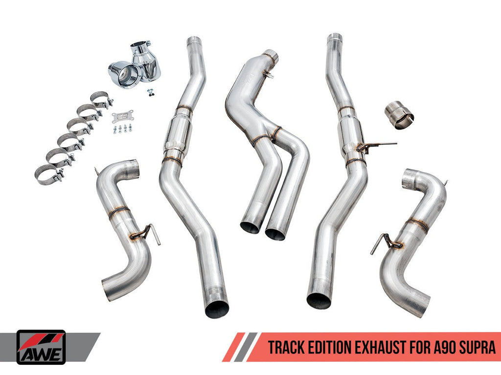 AWE Resonated Track Edition Cat-Back Exhaust (5in Diamond Black Tips) - 2020-2024 Toyota GR Supra