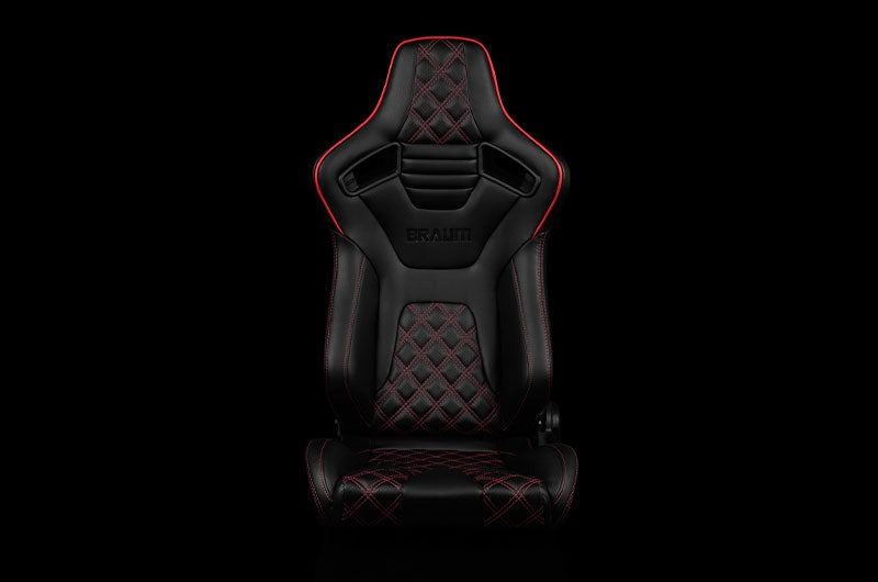 Braum Elite-X Series Sport Seats - Black Diamond (Double Red Stitching / Red Piping) Pair - Universal