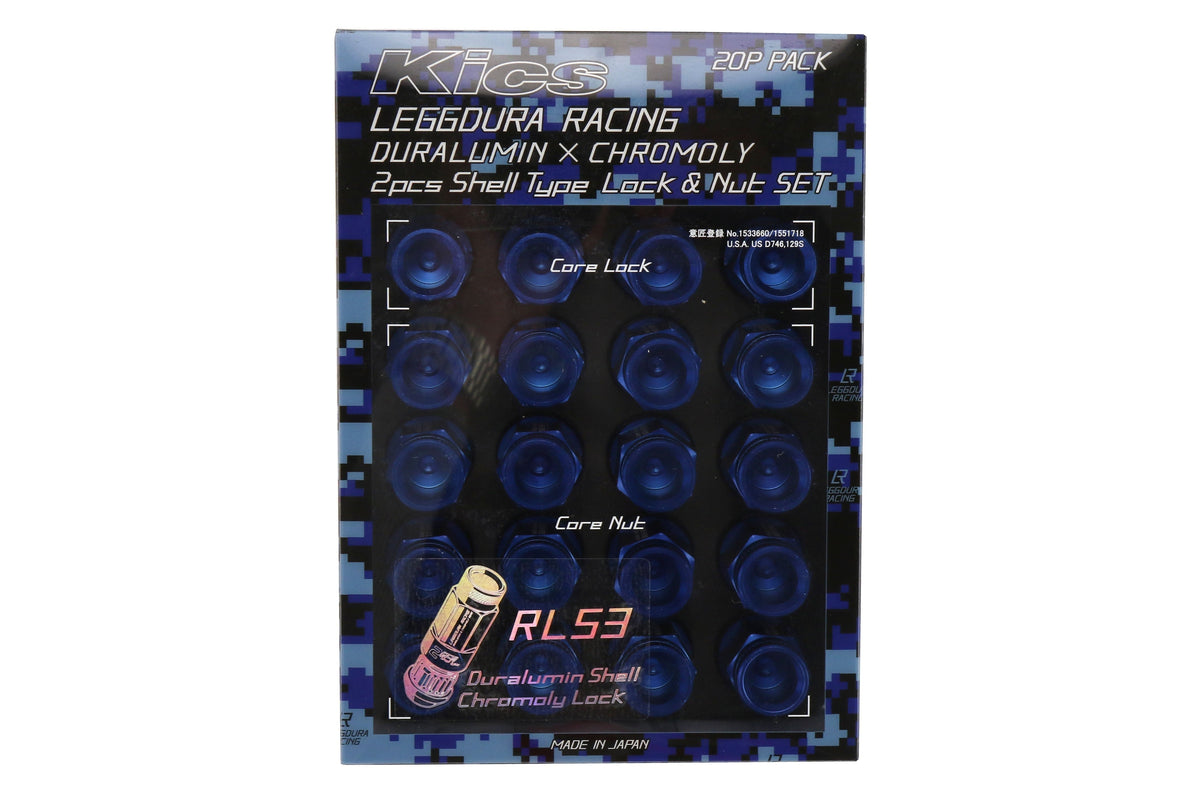 Project Kics Leggdura Racing Shell Type Lug Nut Set 53mm Open-End Look 12X1.25 Blue - Universal