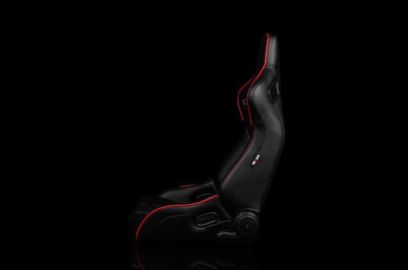 Braum Elite-R Series Sport Seats - Black Leatherette (Red Stitching / Red Piping) Pair - Universal