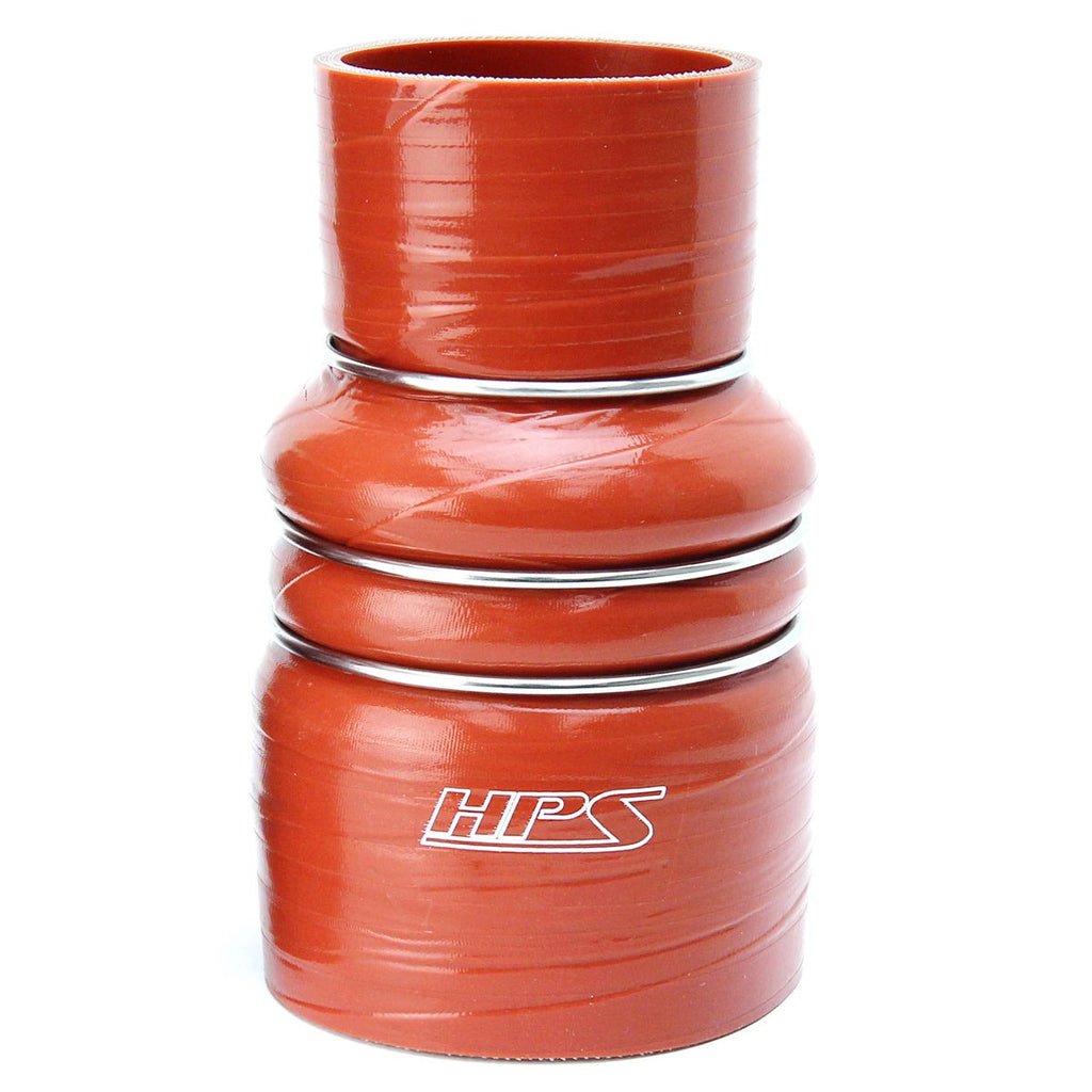 HPS 3" - 3-1/2" ID, 6" Length, Silicone Charge Air Cooler CAC Hose Double Hump Reducer Coupler Bellow Hot Side, Ultra High Temp 4-ply Aramid Reinforced, 76mm - 89mm ID