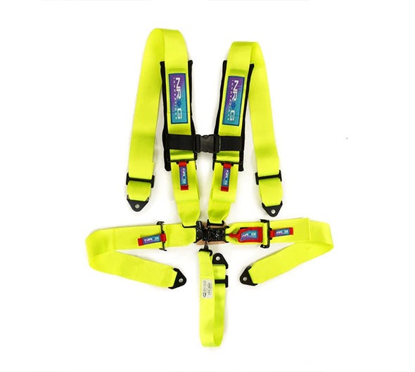 NRG Innovations SFI 16.1 5pt 3 inch Seat Belt Harness with pads / Latch Link - Neon Green 12/22