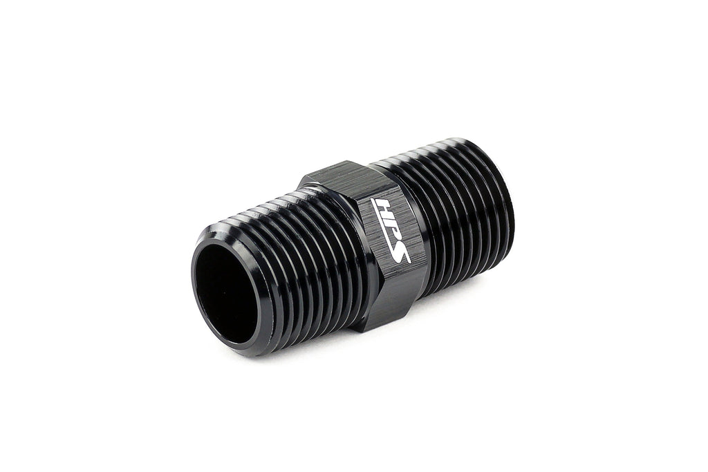 HPS Performance Straight NPT Male To NPT Male Union Coupler Adapter, Aluminum, Black