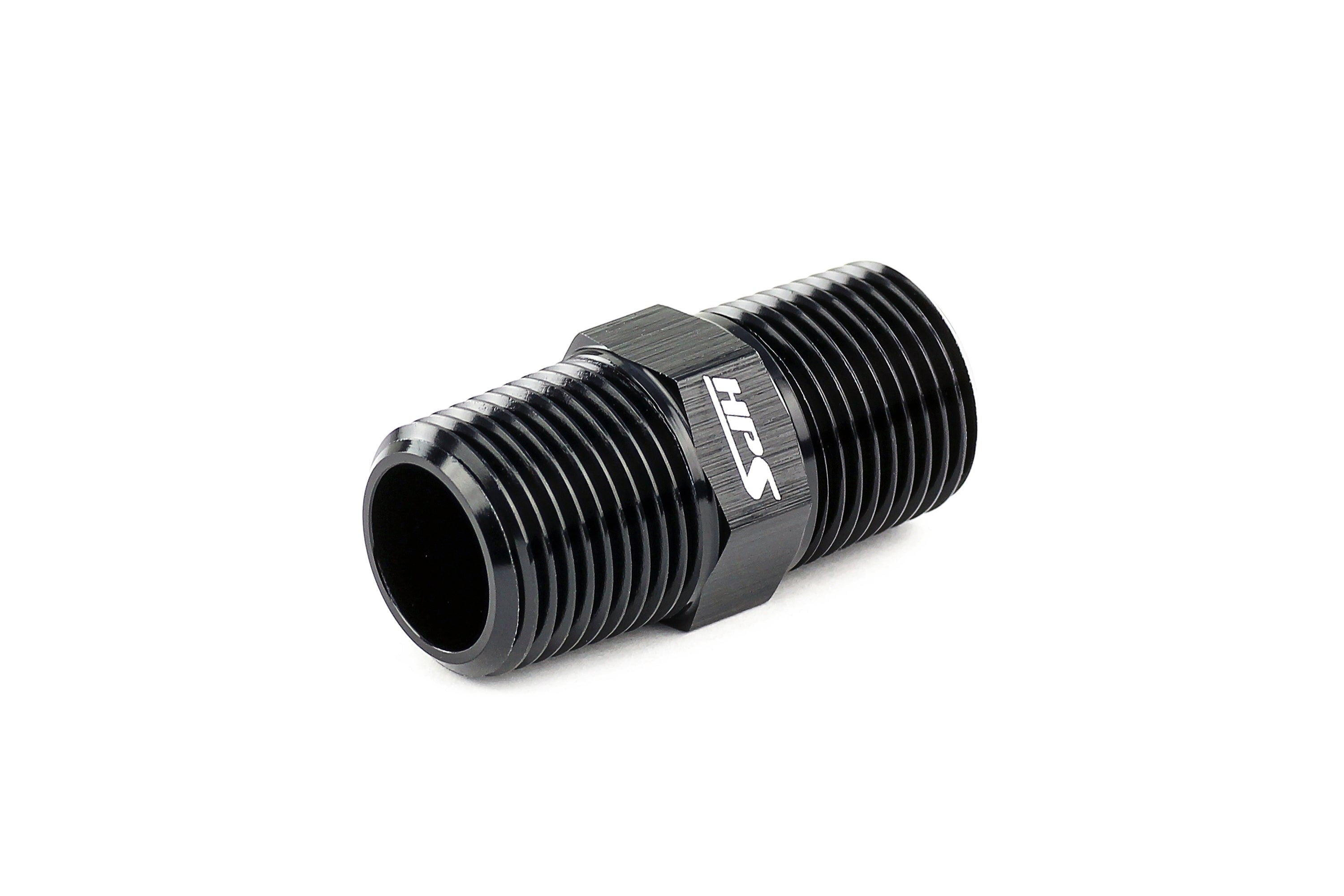HPS Performance Straight NPT Male To NPT Male Union Coupler Adapter, Aluminum, Black