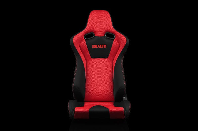 Braum Venom Series Sport Seats - Black and Red Cloth (Red Stitching) Pair - Universal