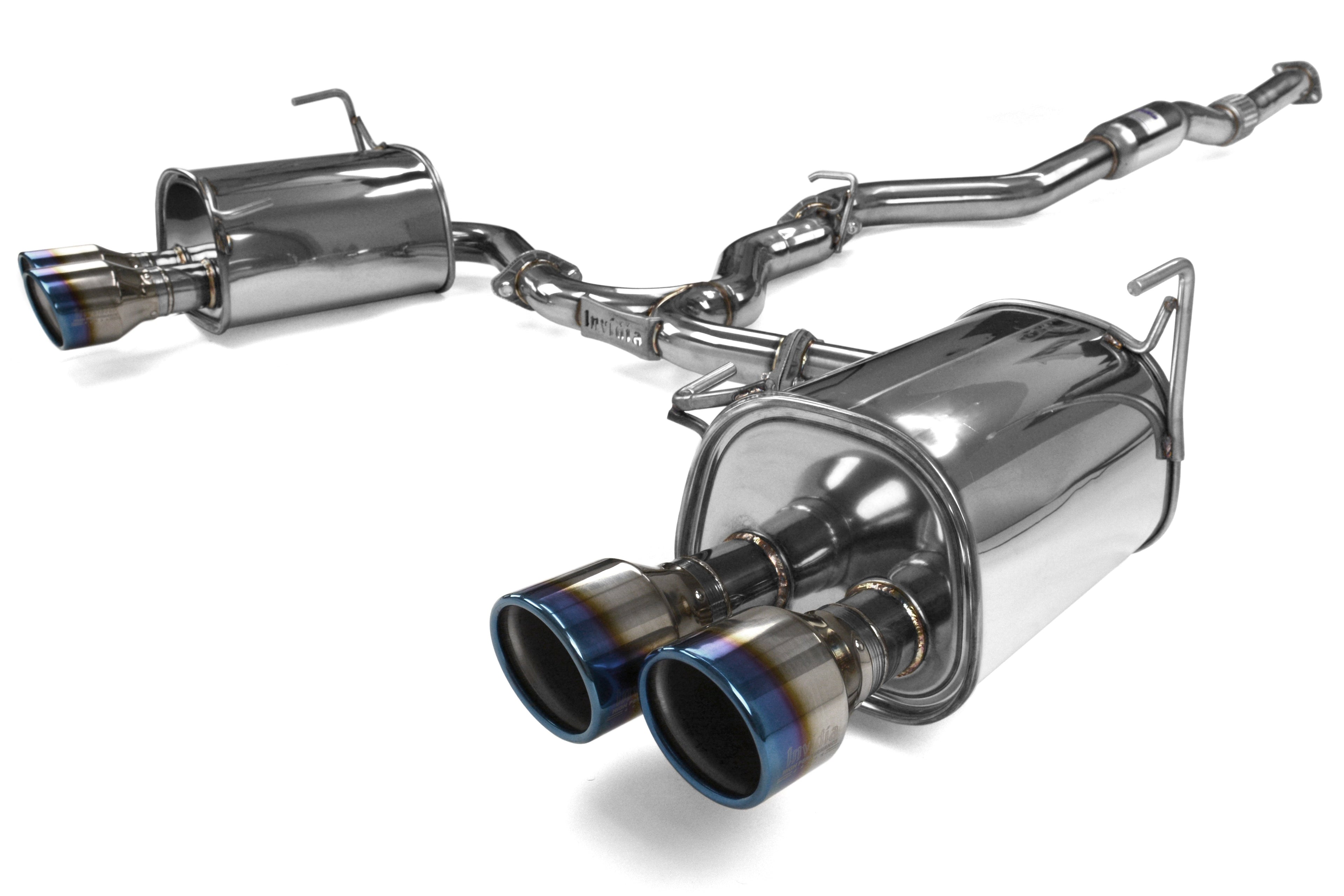 Invidia 4Dr Q300 Twin Outlet Rolled Titanium Burnt Quad Tip Cat-Back Exhaust - Titanium Tips - 2015-2021 Subaru WRX / STI