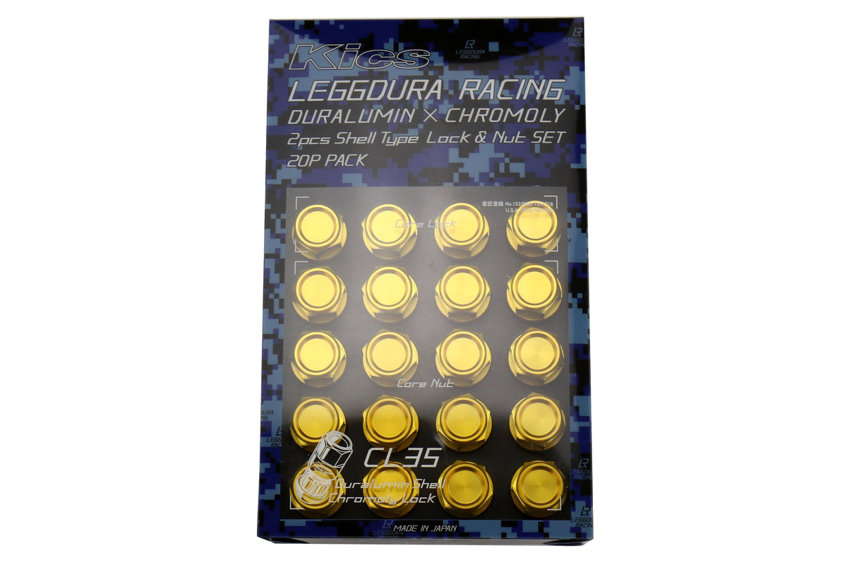 Project Kics Leggdura Racing Shell Type Lug Nut Set 35mm Closed-End Look 12X1.25 Gold - Universal