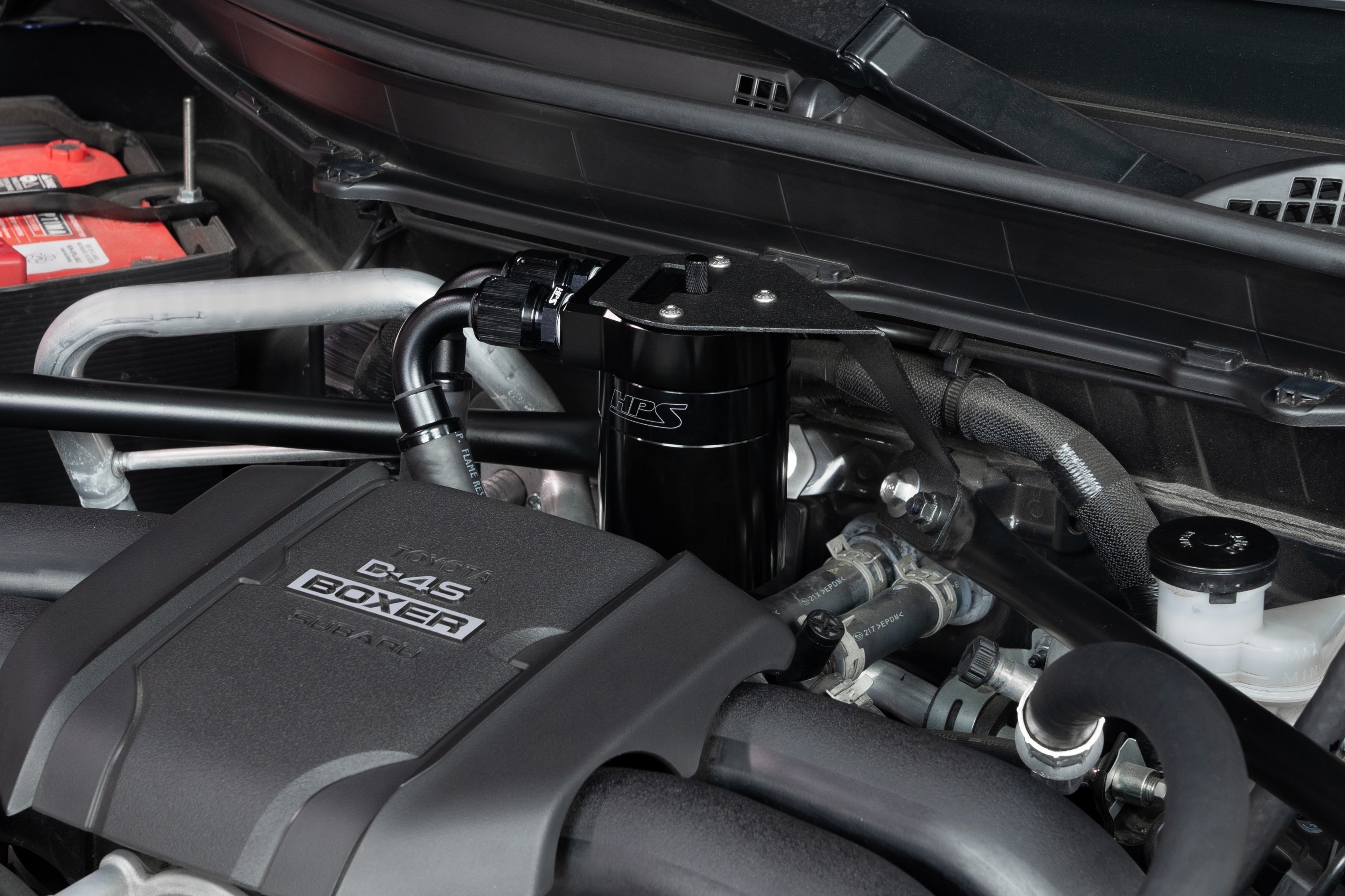 HPS Performance Aluminum Oil Catch Can Kit 2022-2025 Subaru BRZ 2.4L FA24D, Black, 860-026WB