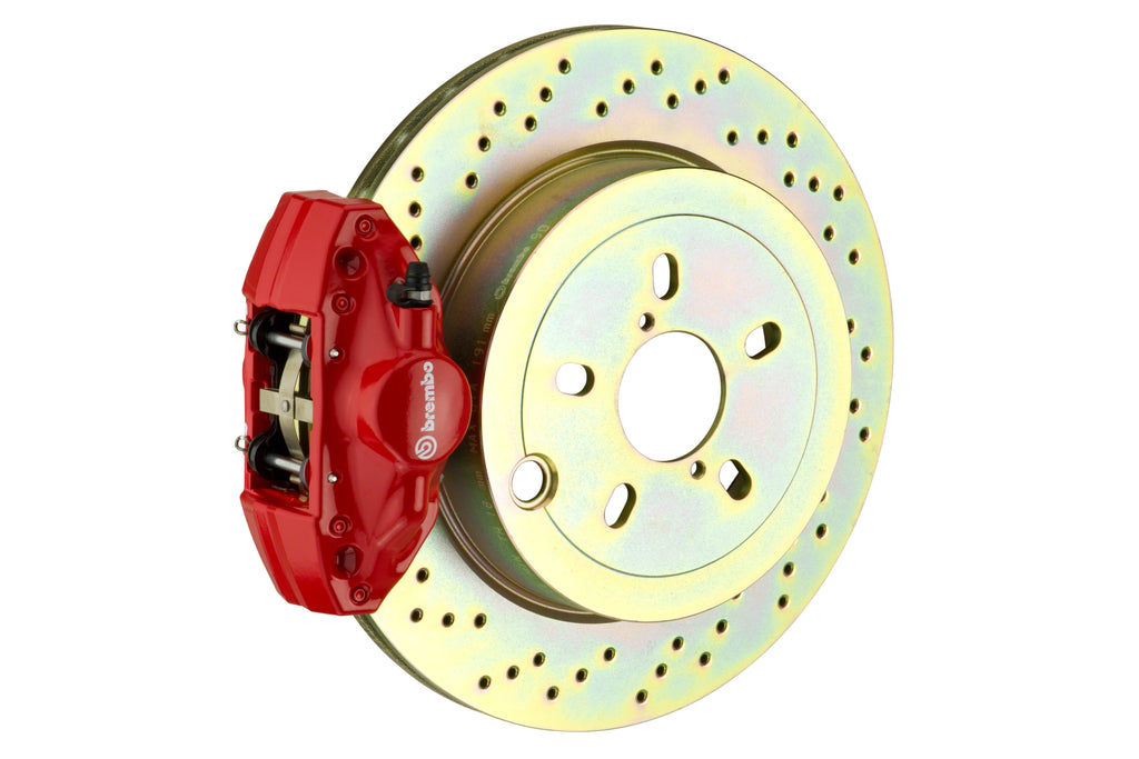 Brembo 2 Piston Rear BBK Drilled or Slotted : Red Claiper, Drilled Rotor - 2E4.5003A2 - 2013-2016 Scion FR-S / 2013-2020 Subaru BRZ / 2017-2019 Toyota 86