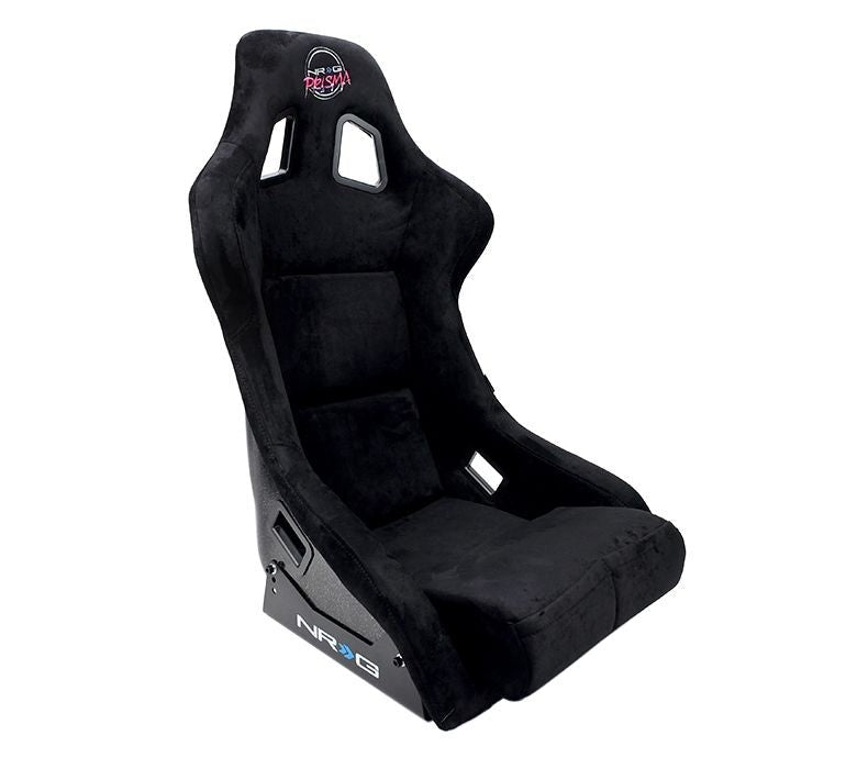 NRG Innovations FRP Bucket Seat PRISMA Edition with pearlized back. All Black alcantara vegan material. (Large) - Universal