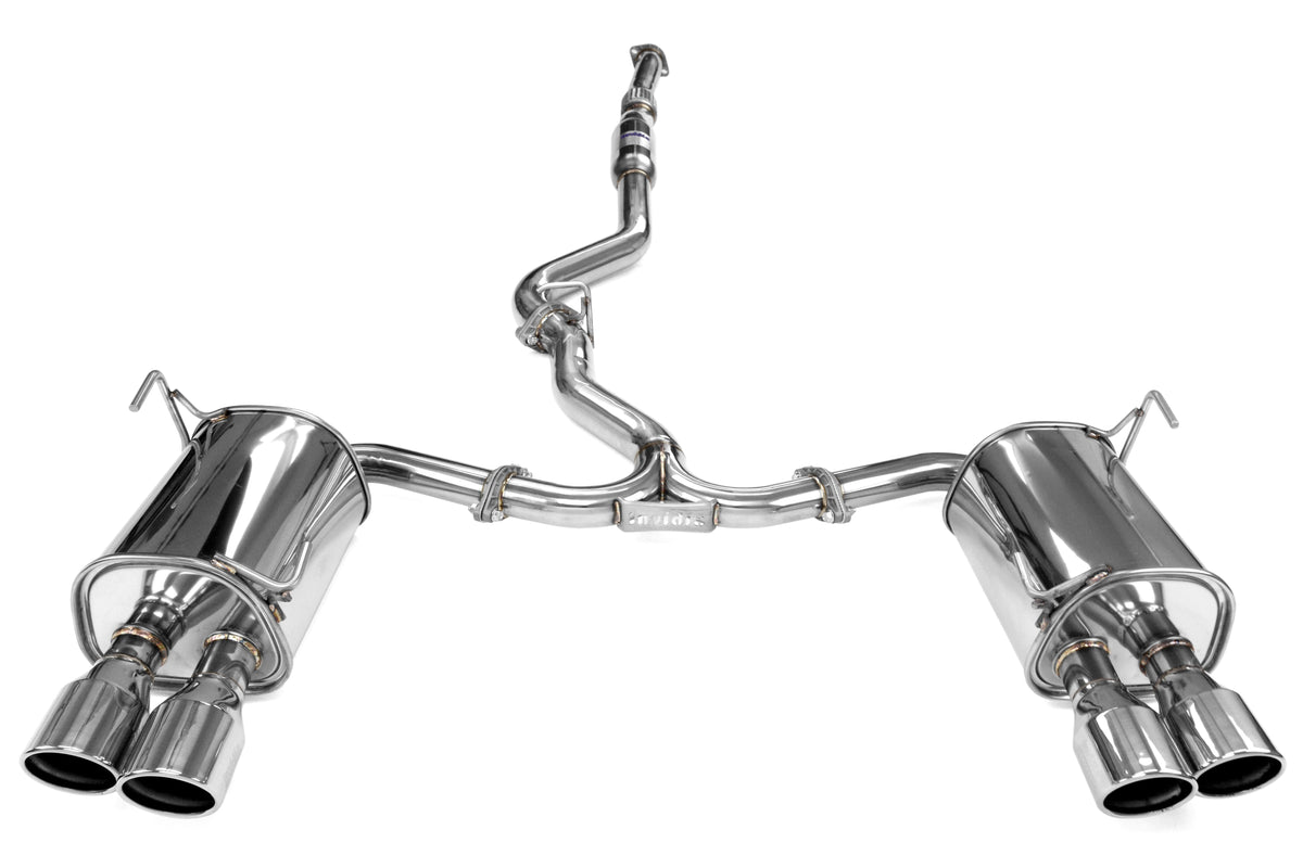 Invidia 4Dr Q300 Twin Outlet Rolled Stainless Steel Quad Tip Cat-Back Exhaust - Stainless Tips - 2015-2021 Subaru WRX / STI