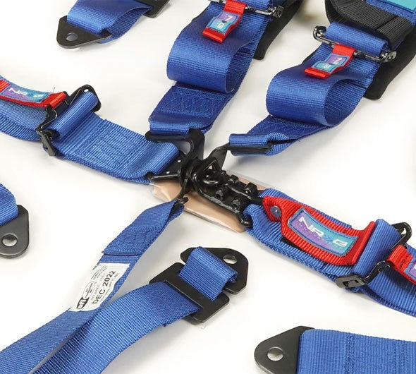 NRG Innovations SFI 16.1 5pt 3 inch Seat Belt Harness with pads / Latch Link - Blue 12/22