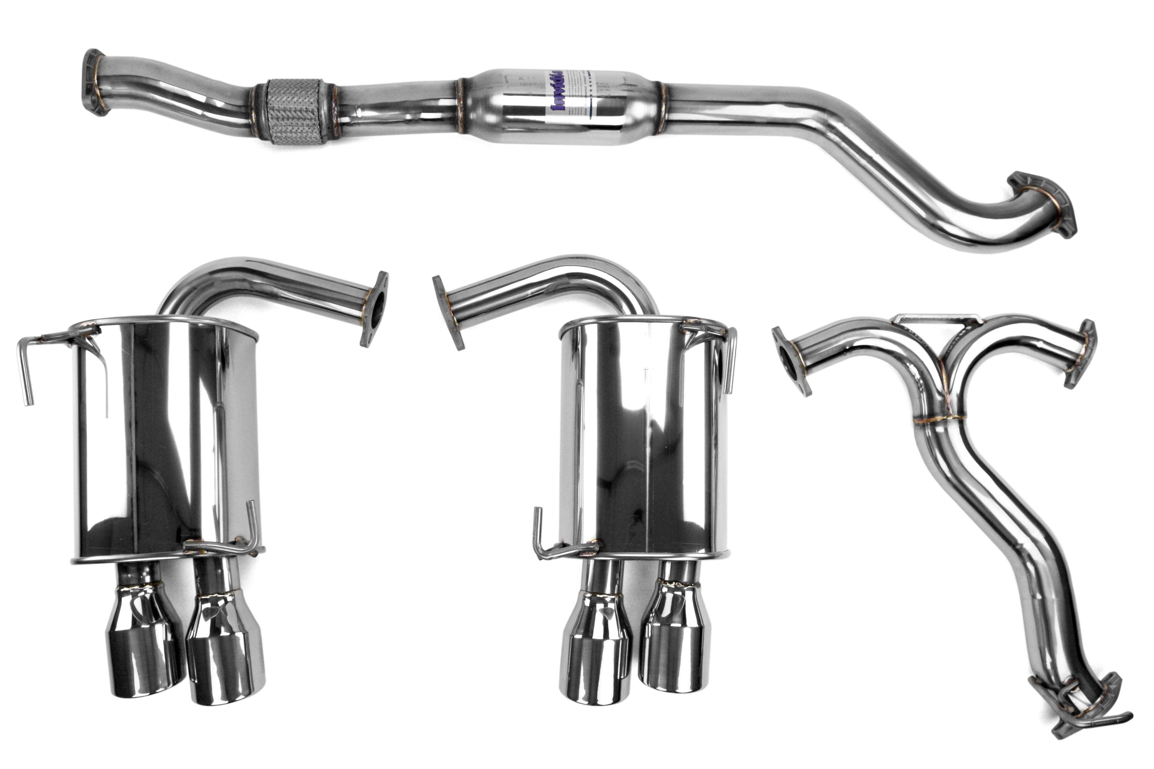 Invidia 4Dr Q300 Twin Outlet Rolled Stainless Steel Quad Tip Cat-Back Exhaust - Stainless Tips - 2015-2021 Subaru WRX / STI