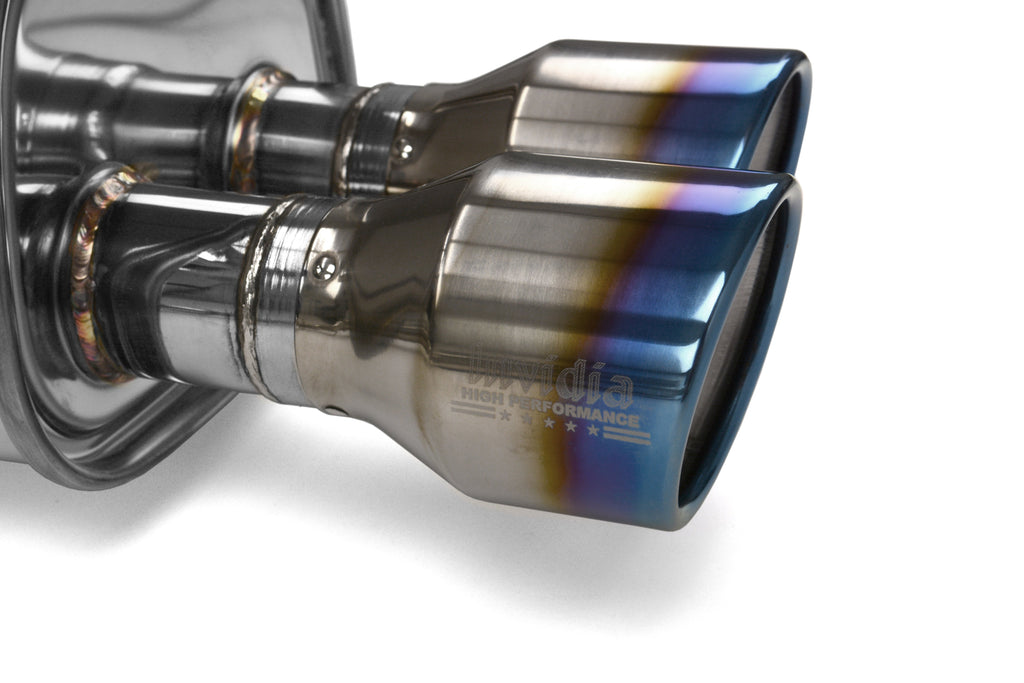 Invidia 4Dr Q300 Twin Outlet Rolled Titanium Burnt Quad Tip Cat-Back Exhaust - Titanium Tips - 2015-2021 Subaru WRX / STI