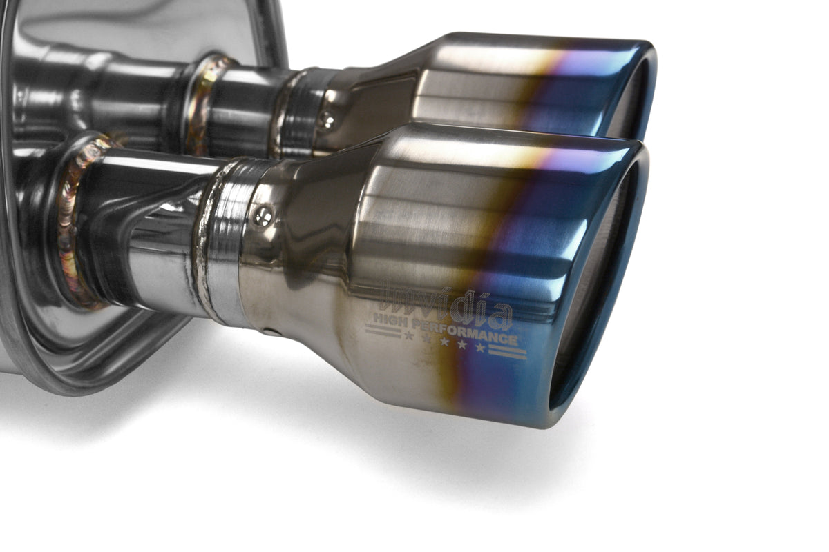 Invidia 4Dr Q300 Twin Outlet Rolled Titanium Burnt Quad Tip Cat-Back Exhaust - Titanium Tips - 2015-2021 Subaru WRX / STI