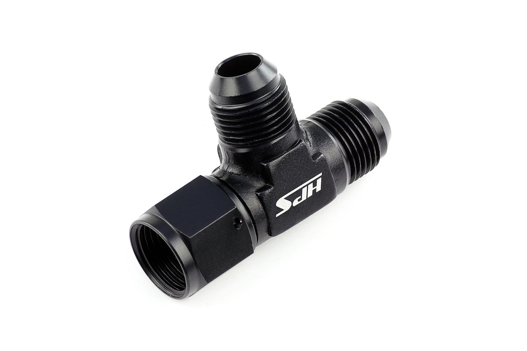 HPS Performance AN Male with AN Female on Run Tee Fitting Adapter, Aluminum, Black