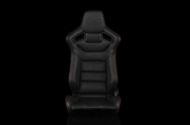 Braum Elite Series Sport Seats - Black Leatherette (Orange Stitching) Pair - Universal