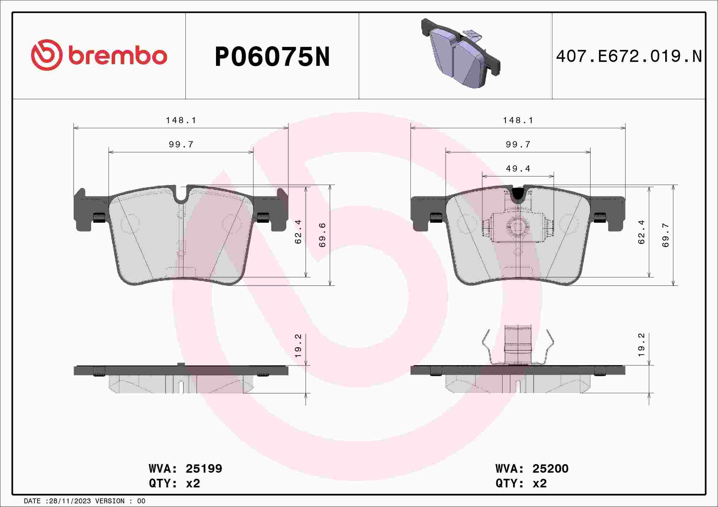 BMW F30 3-Series Front Ceramic Brake Pad Set By Brembo 34106799801
