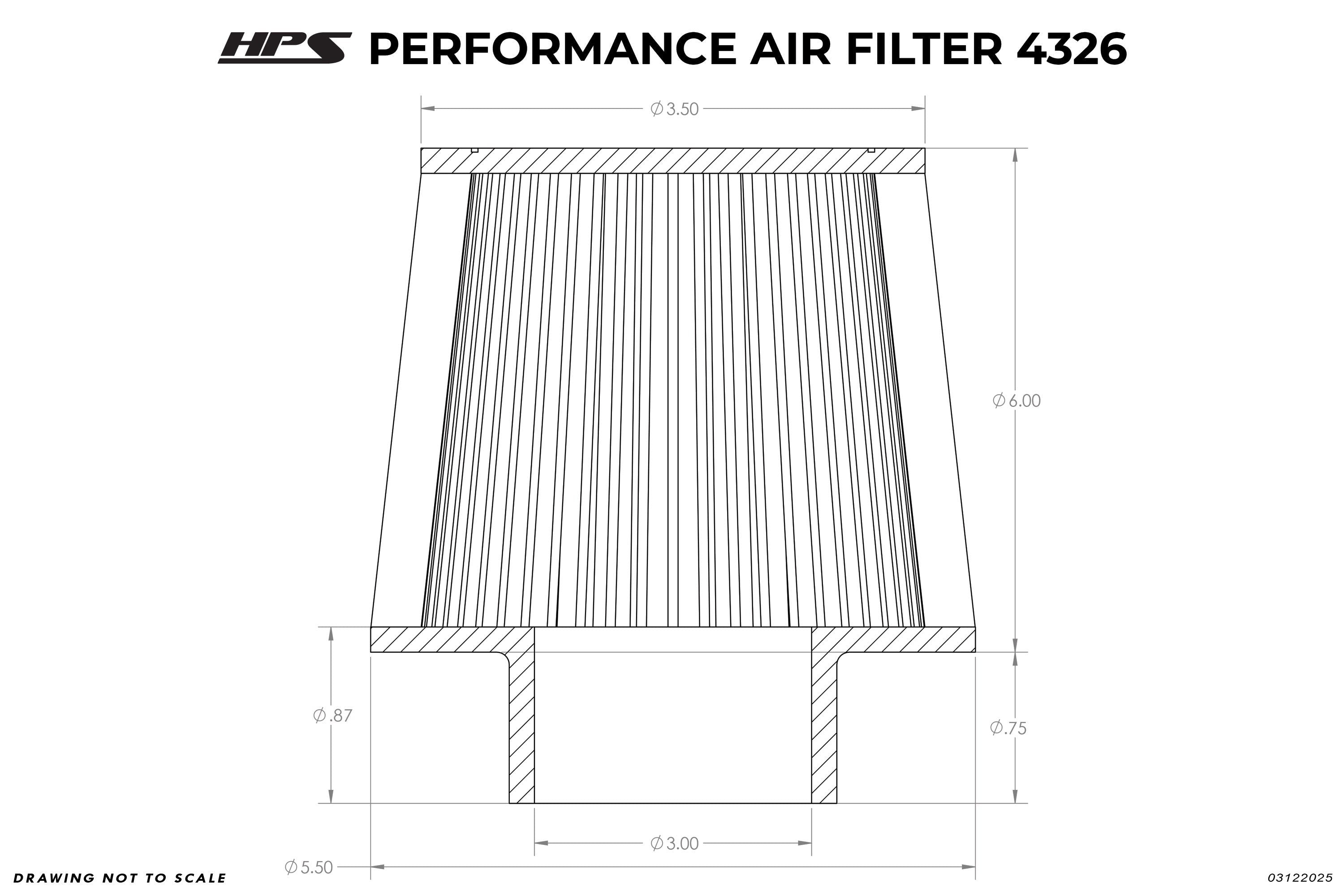 HPS Performance 3" Air Filter, 6.75" Length, 5.5" Base, 3.5" Top, HPS-4326